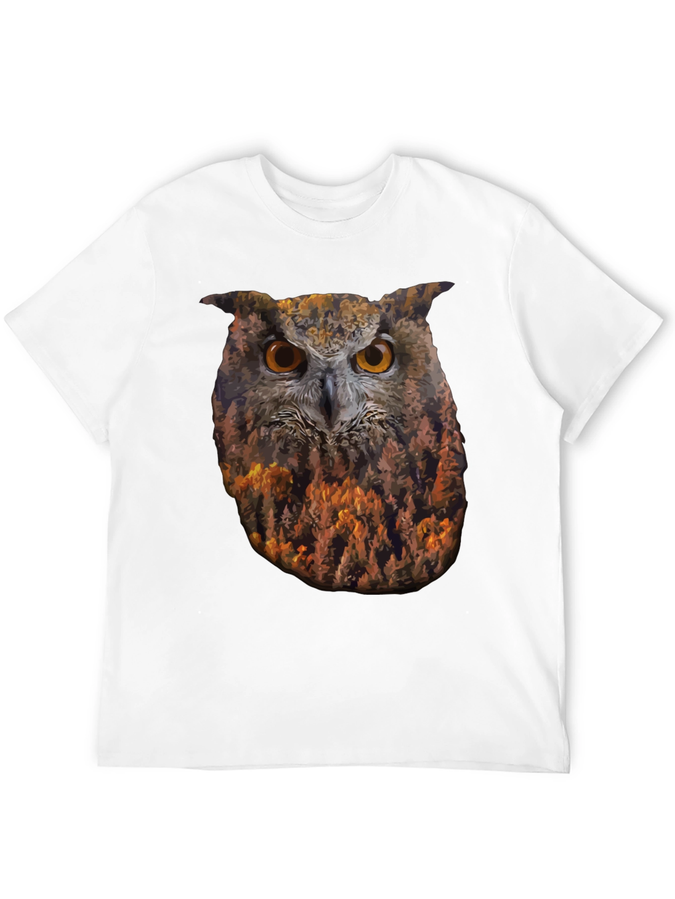 Camiseta Negra con Diseño de Búho y Bosque