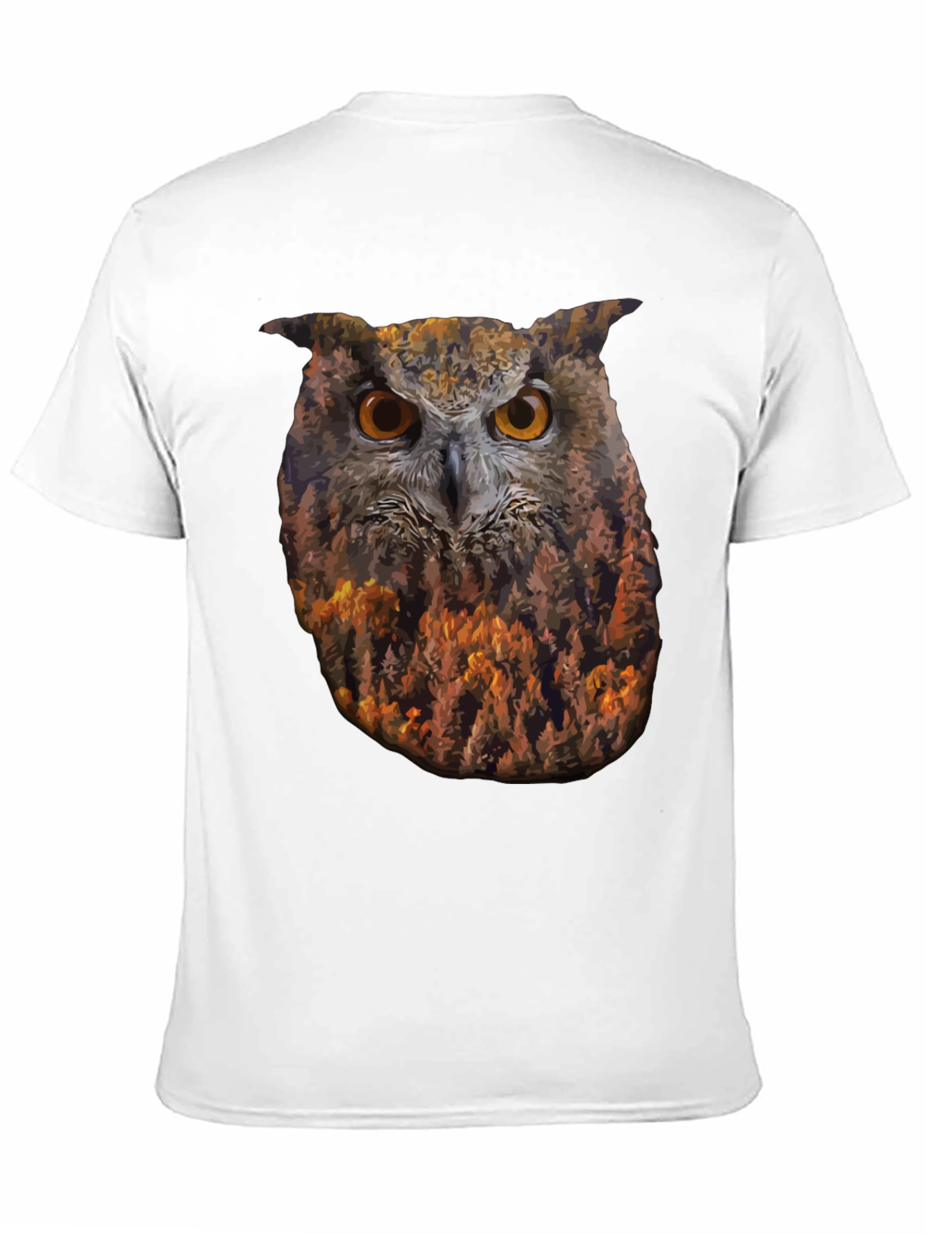 Camiseta Negra con Diseño de Búho y Bosque