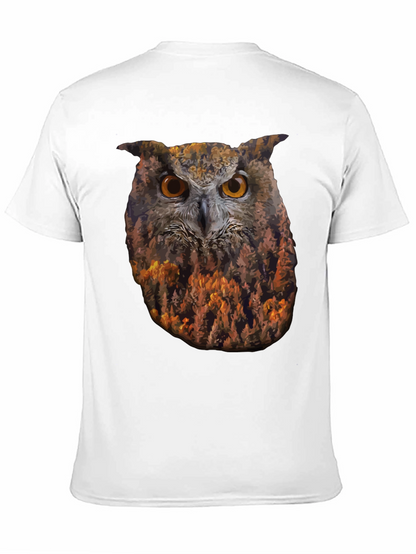 Camiseta Negra con Diseño de Búho y Bosque