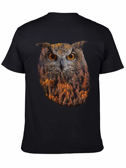 Camiseta Negra con Diseño de Búho y Bosque