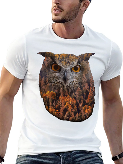 Camiseta Negra con Diseño de Búho y Bosque
