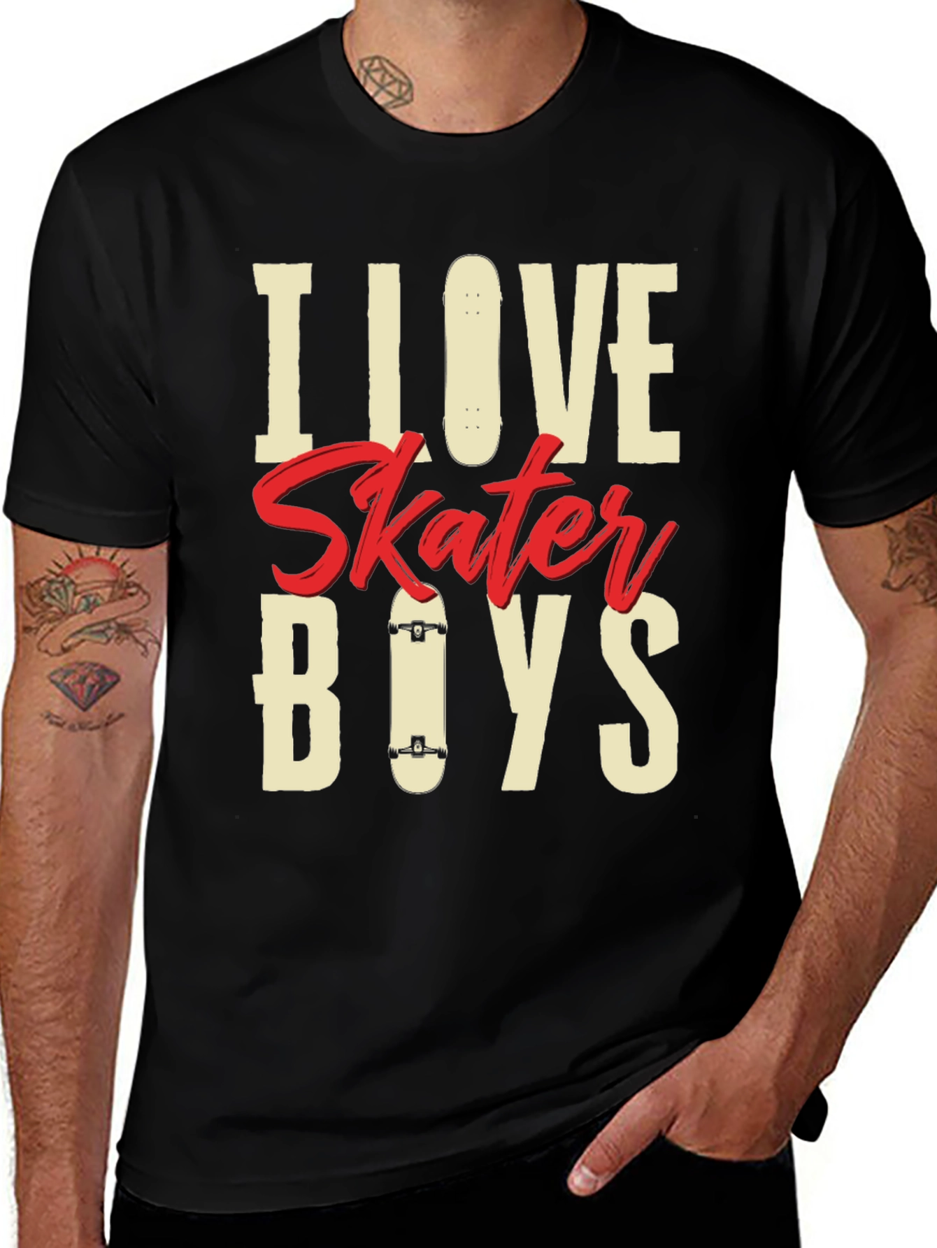 Camiseta Negra I Love Skater Boys para Hombre