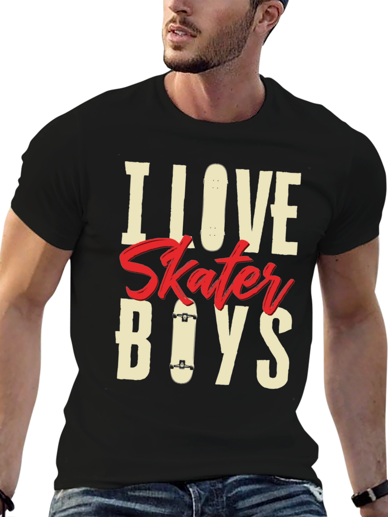 Camiseta Negra I Love Skater Boys para Hombre