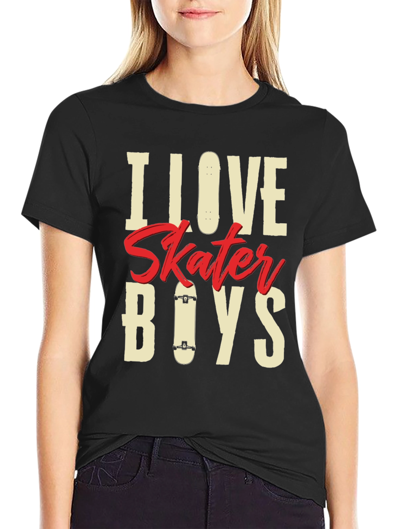 Camiseta Negra I Love Skater Boys para Hombre