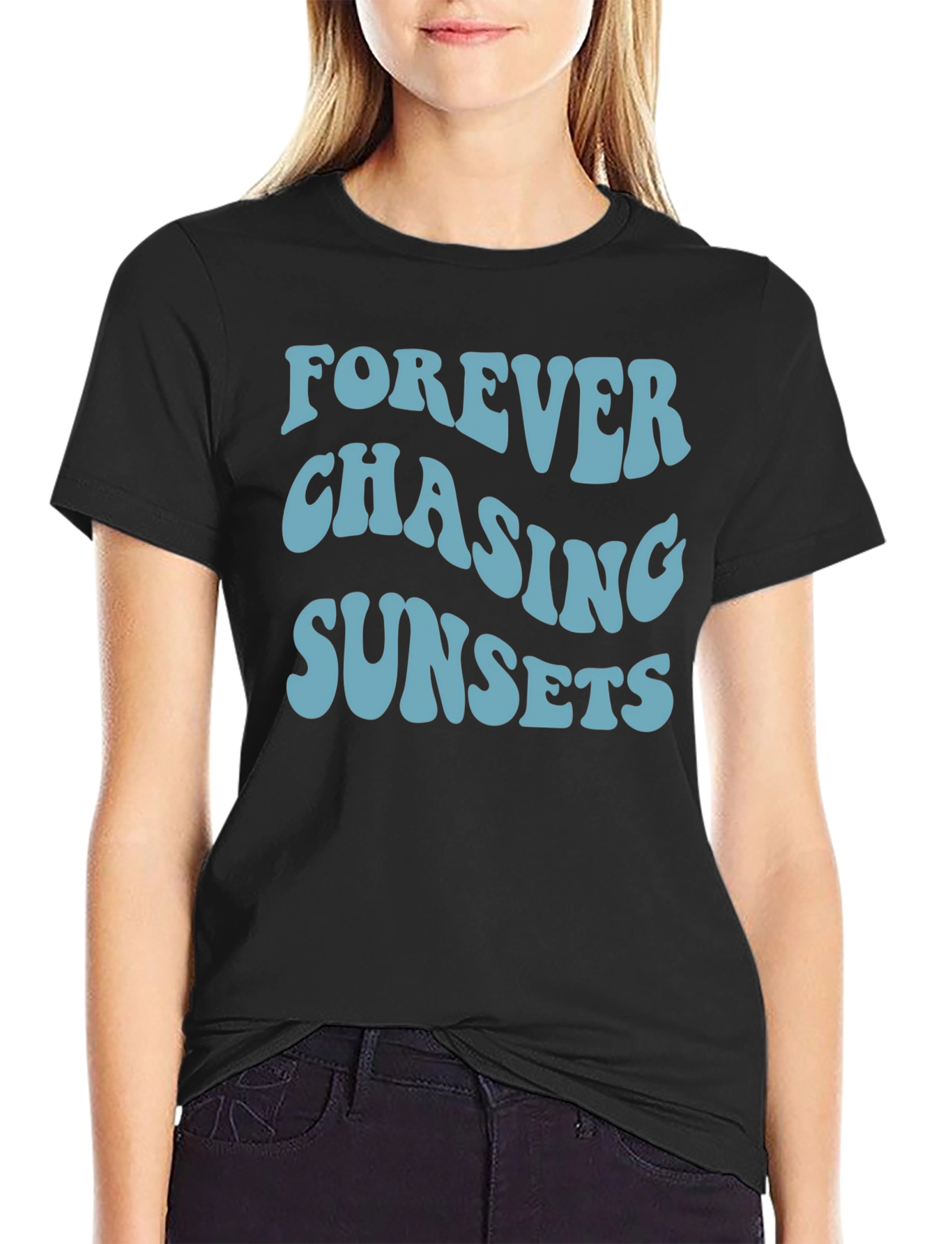 Camiseta Negra Forever Chasing Sunsets Casual