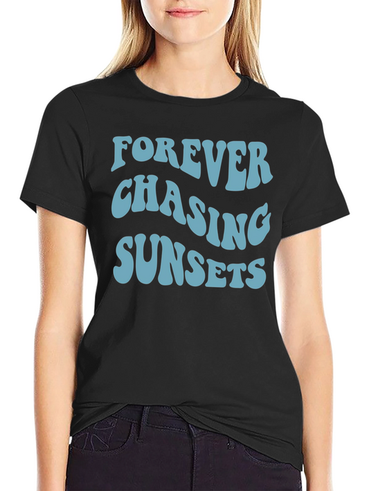 Camiseta Negra Forever Chasing Sunsets Casual