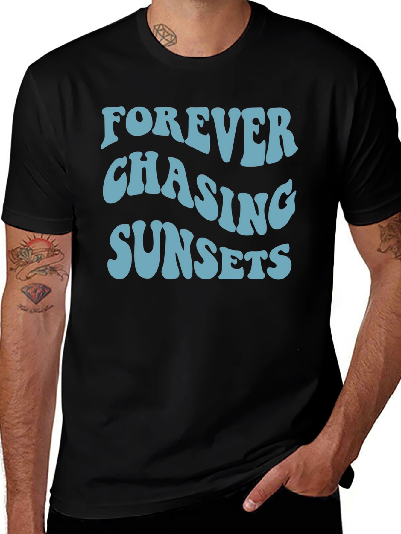 Camiseta Negra Forever Chasing Sunsets Casual