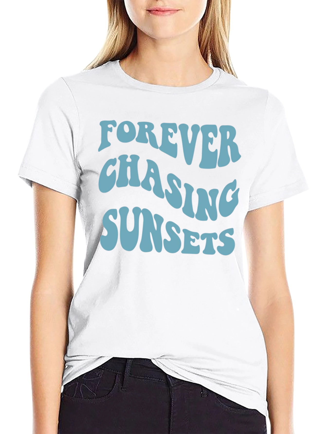 Camiseta Negra Forever Chasing Sunsets Casual