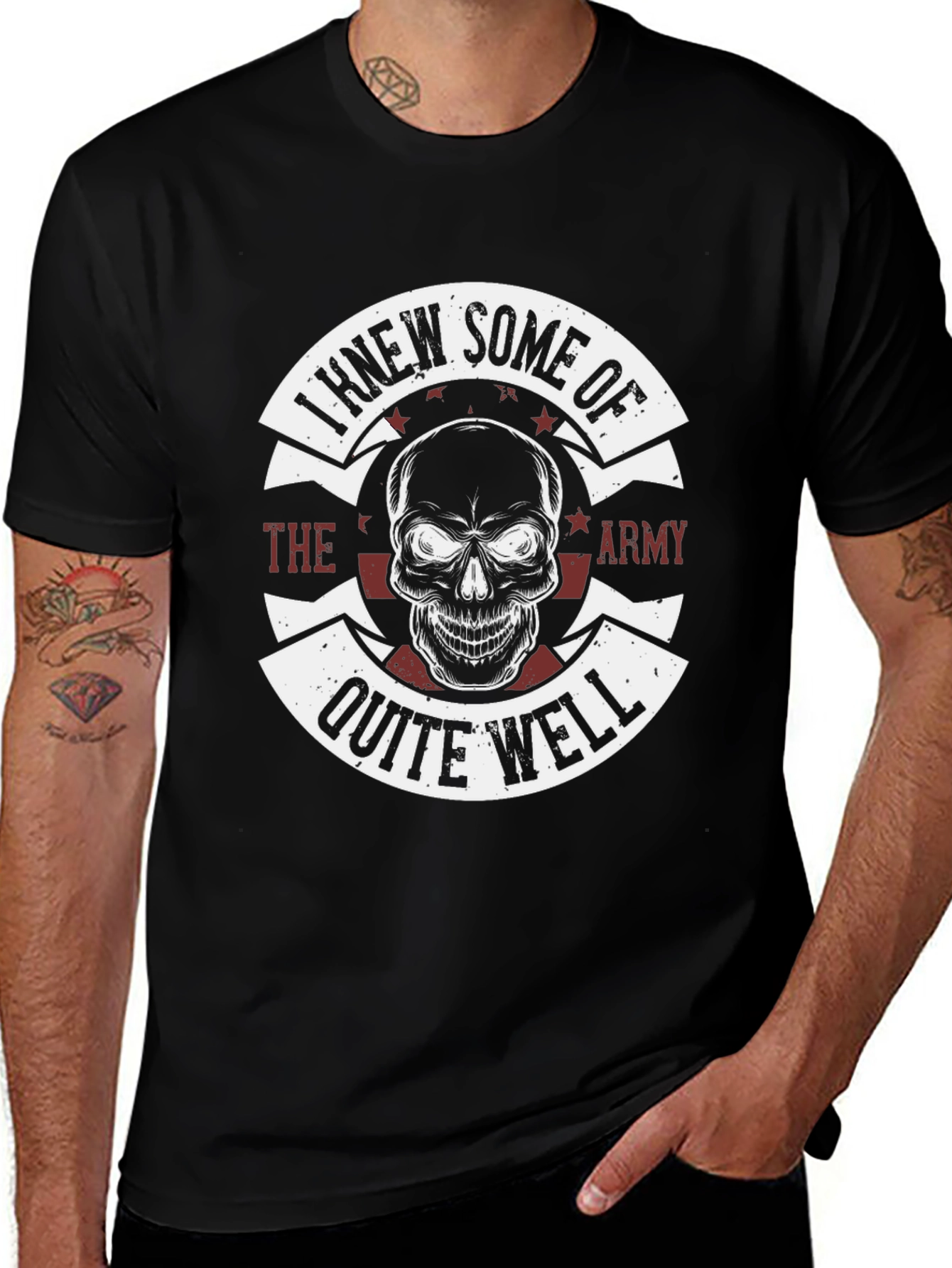 Camiseta Negra Estampada Cráneo Militar