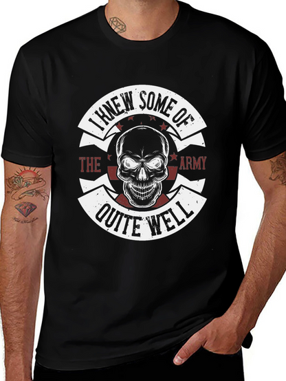 Camiseta Negra Estampada Cráneo Militar