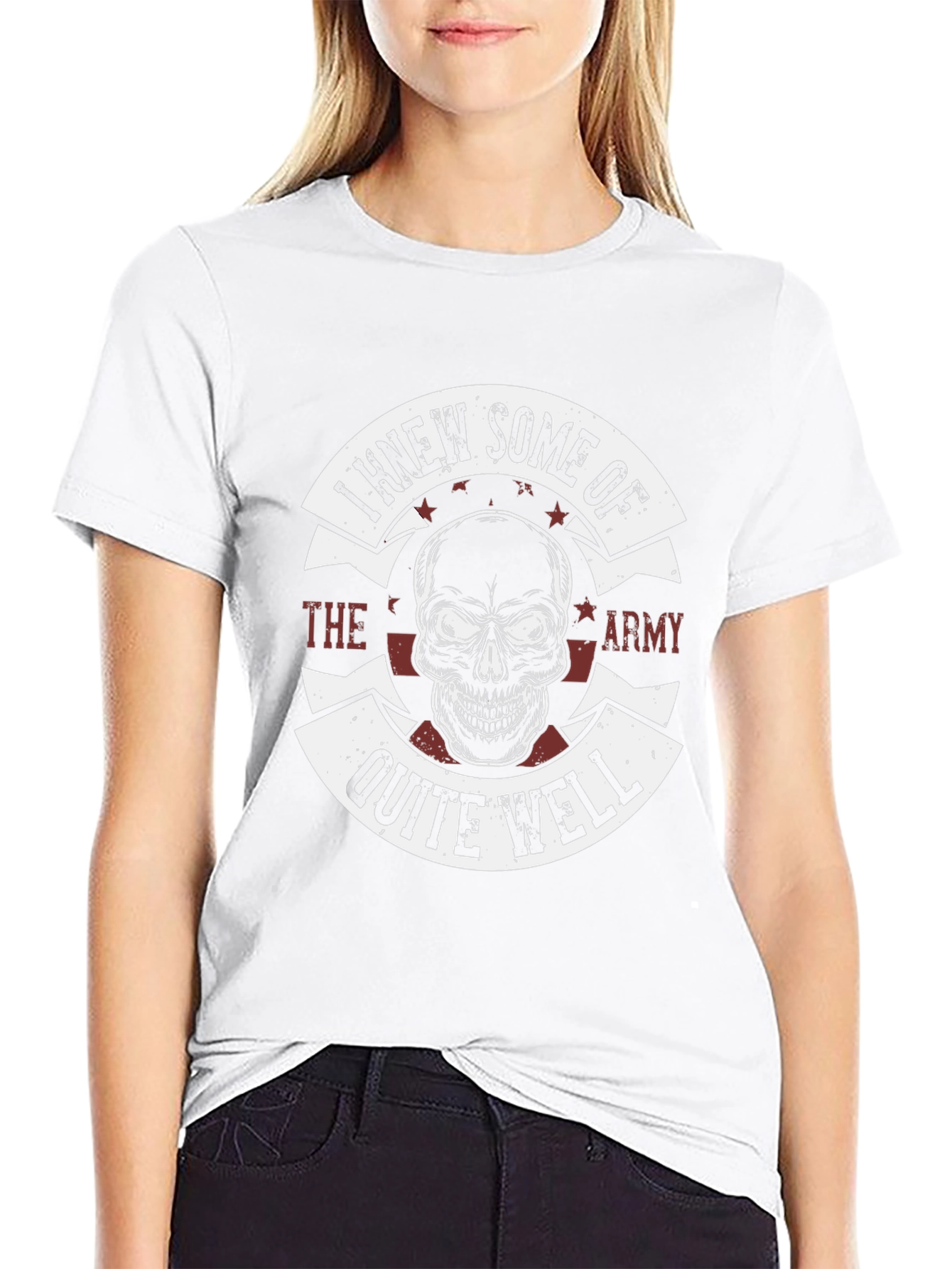 Camiseta Negra Estampada Cráneo Militar