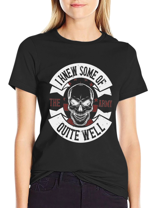 Camiseta Negra Estampada Cráneo Militar