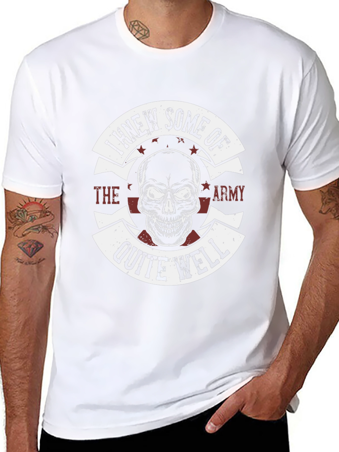 Camiseta Negra Estampada Cráneo Militar