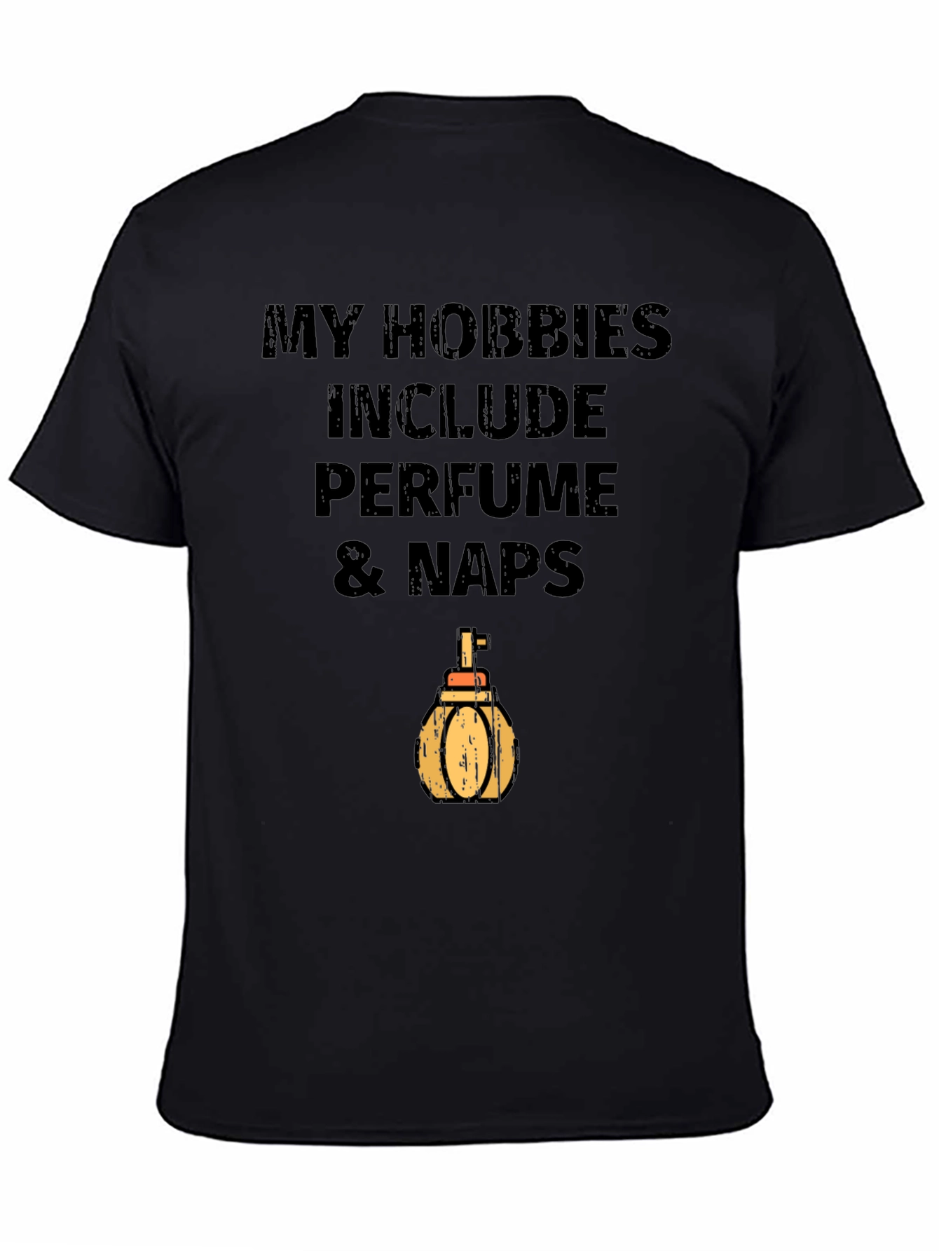 Camiseta Negra Hobbies: Perfume y Siestas