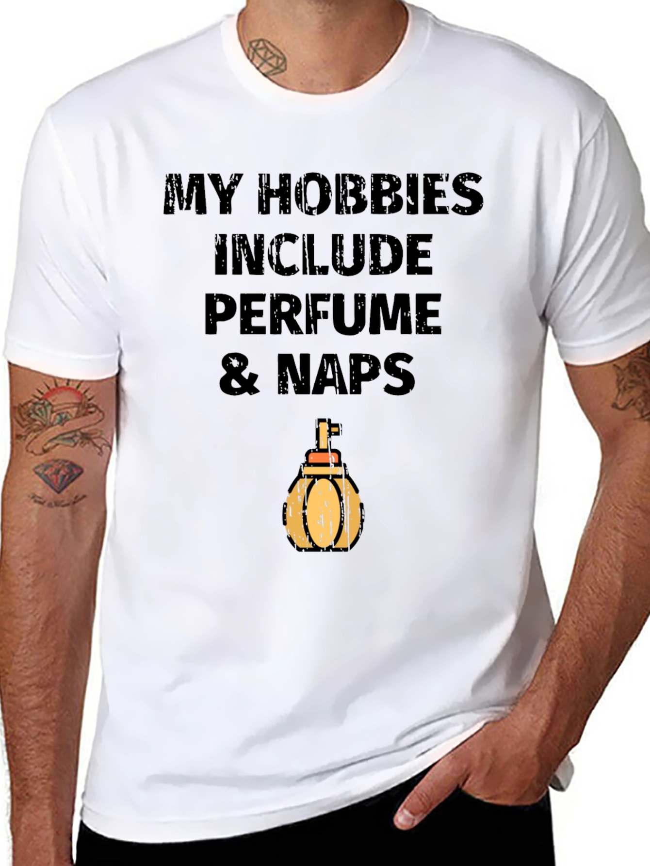 Camiseta Negra Hobbies: Perfume y Siestas