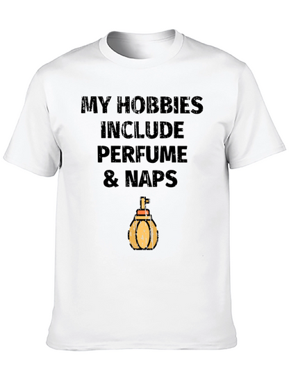 Camiseta Negra Hobbies: Perfume y Siestas