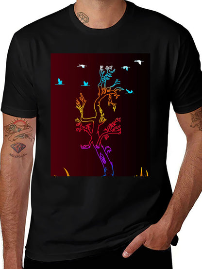 Camiseta Negra con Diseño de Árbol Neon