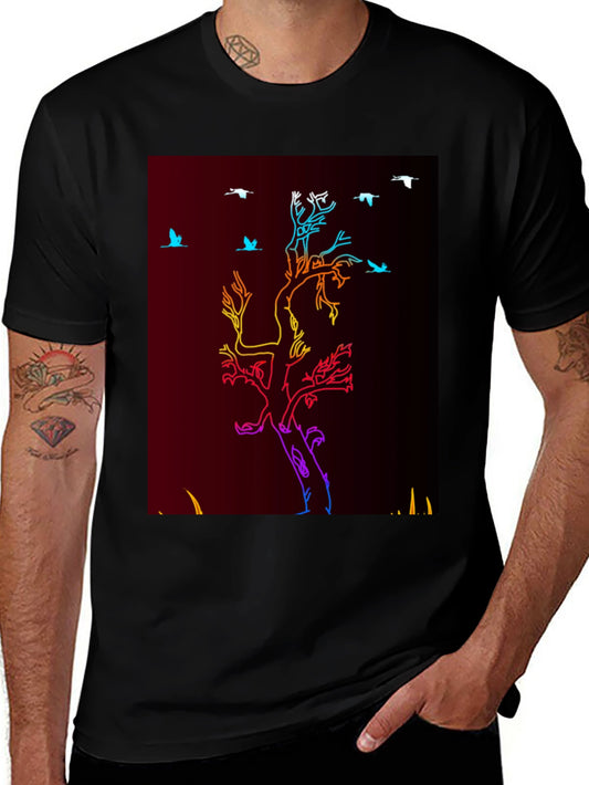 Camiseta Negra con Diseño de Árbol Neon