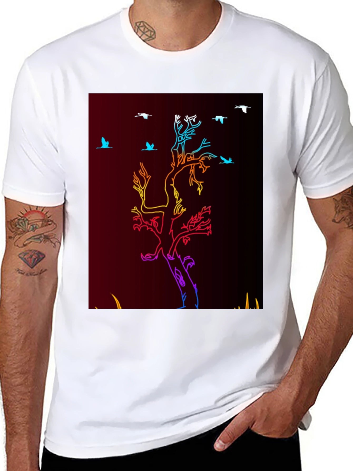 Camiseta Negra con Diseño de Árbol Neon
