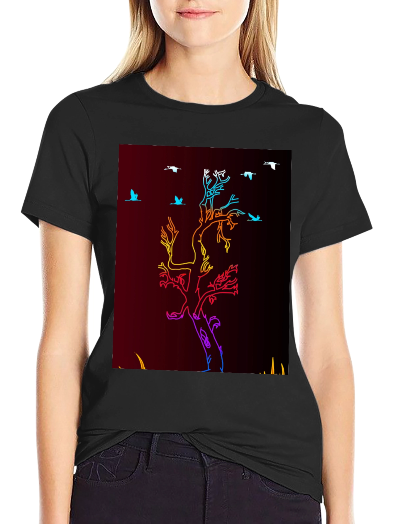 Camiseta Negra con Diseño de Árbol Neon