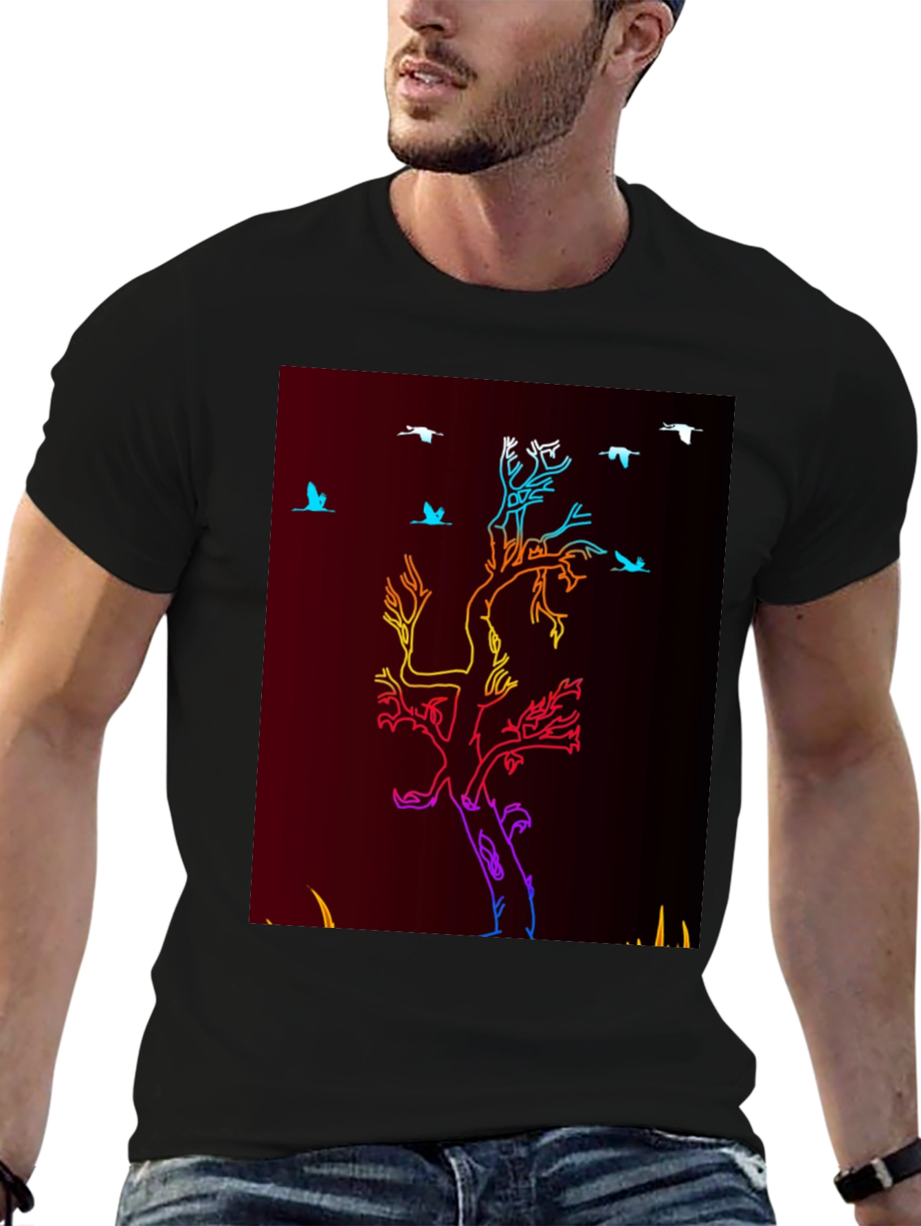 Camiseta Negra con Diseño de Árbol Neon
