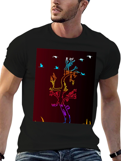 Camiseta Negra con Diseño de Árbol Neon