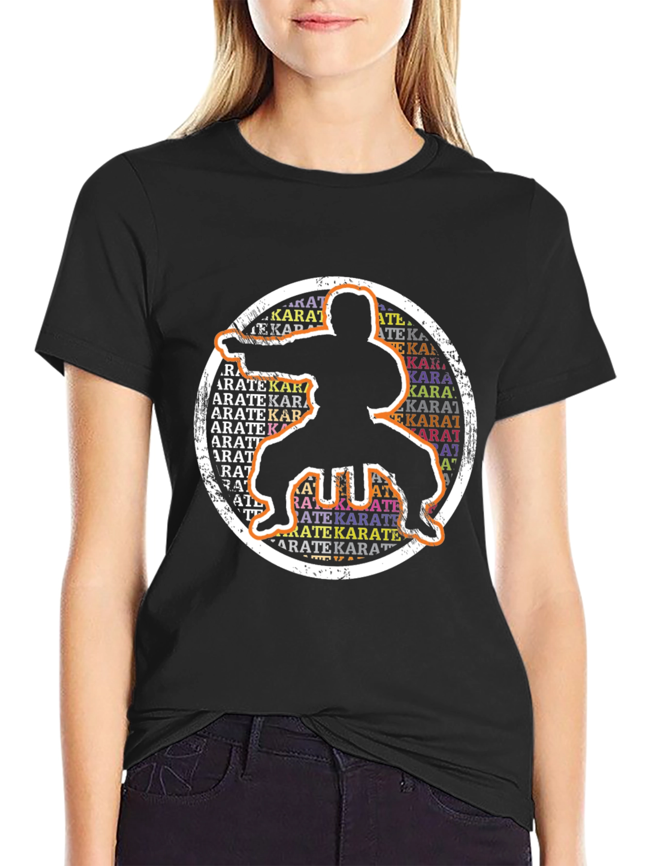 Camiseta Negra Karate Silueta Circular