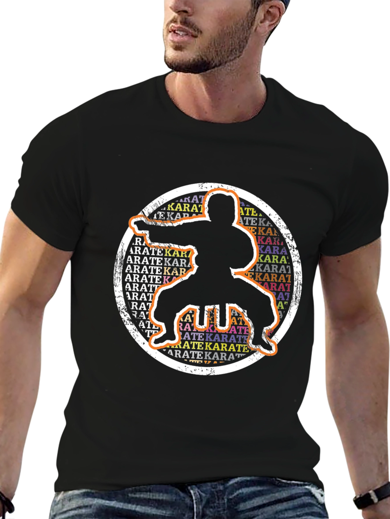 Camiseta Negra Karate Silueta Circular
