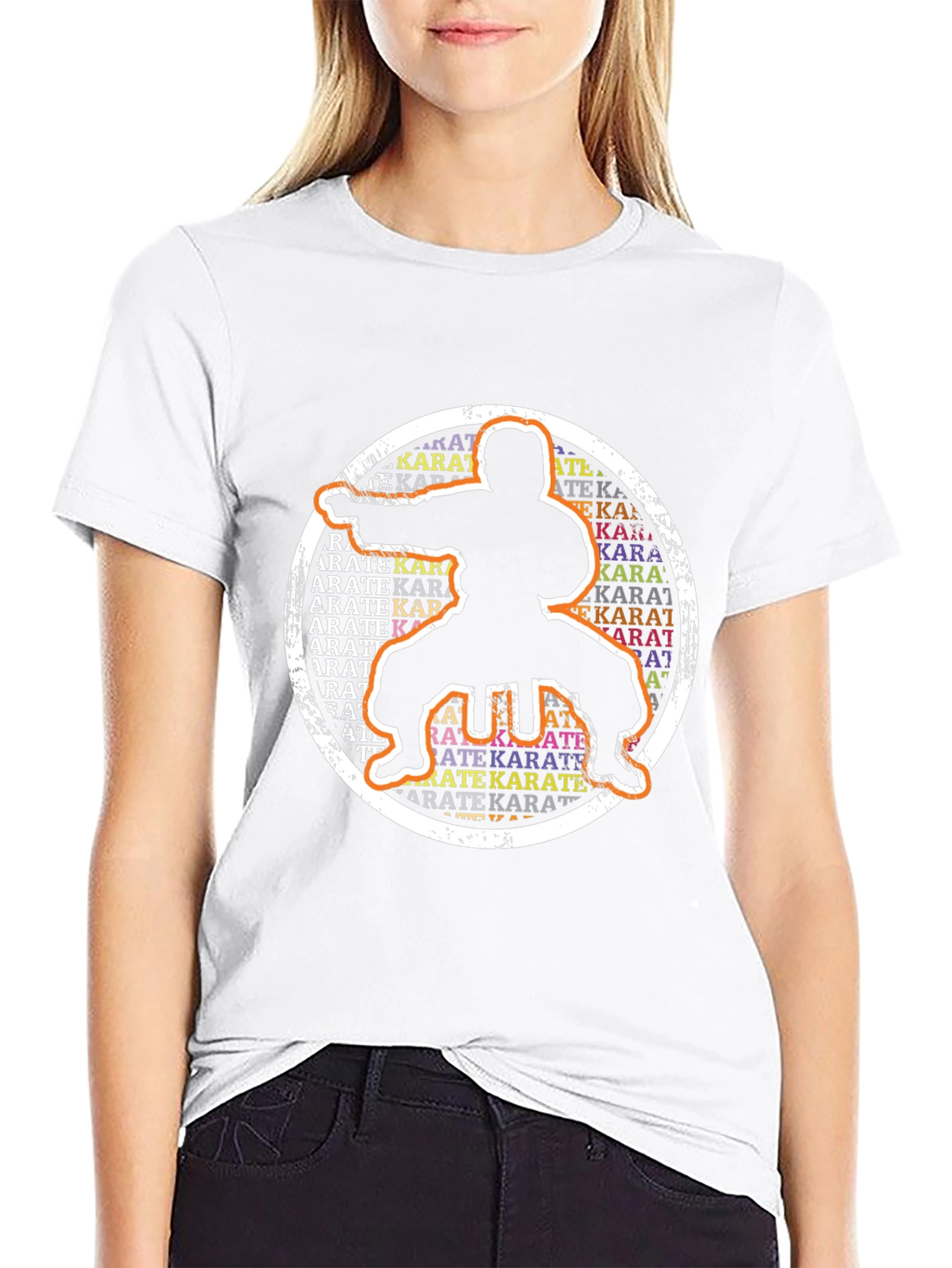 Camiseta Negra Karate Silueta Circular