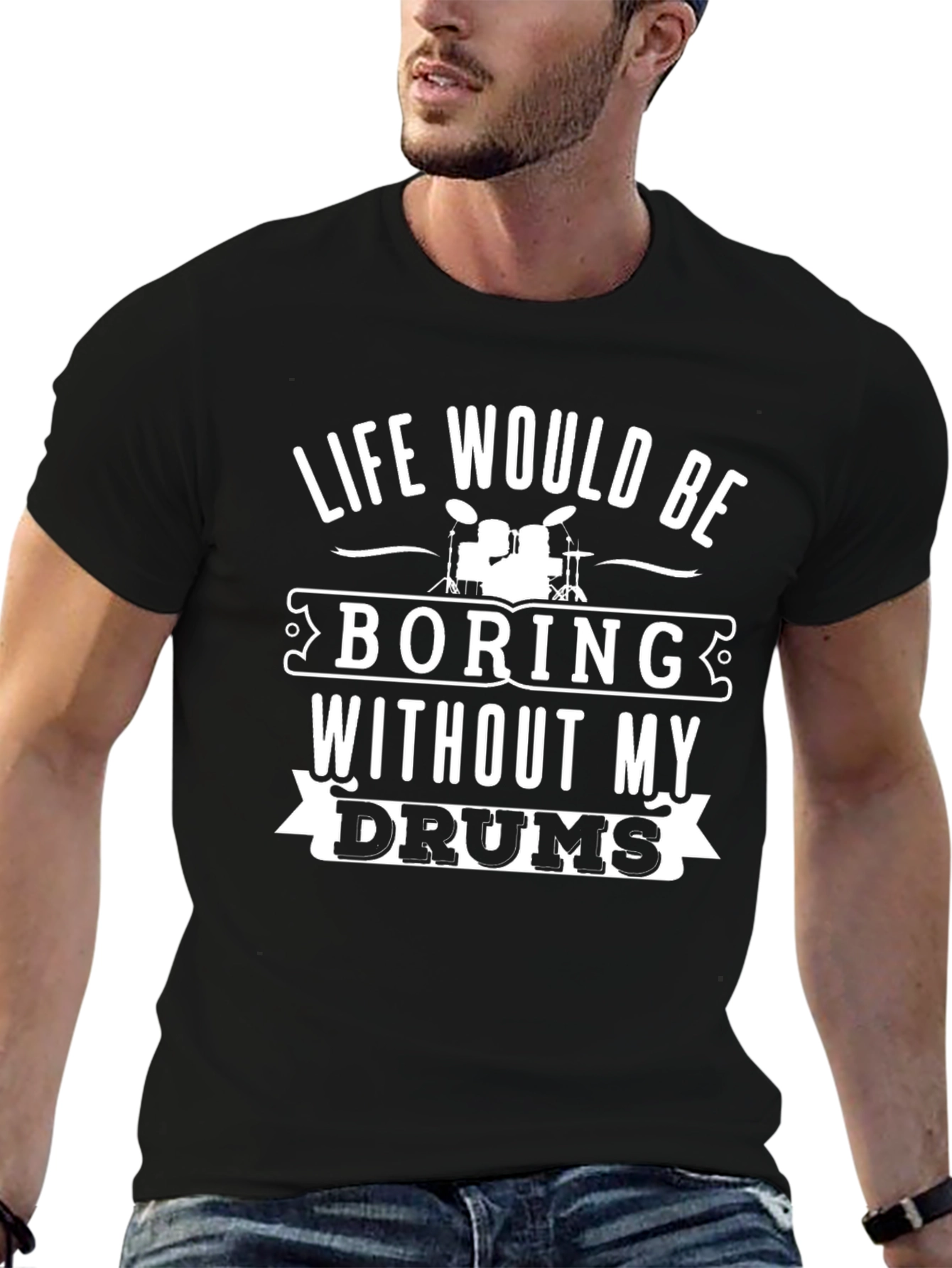 Camiseta Negra Life Without My Drums