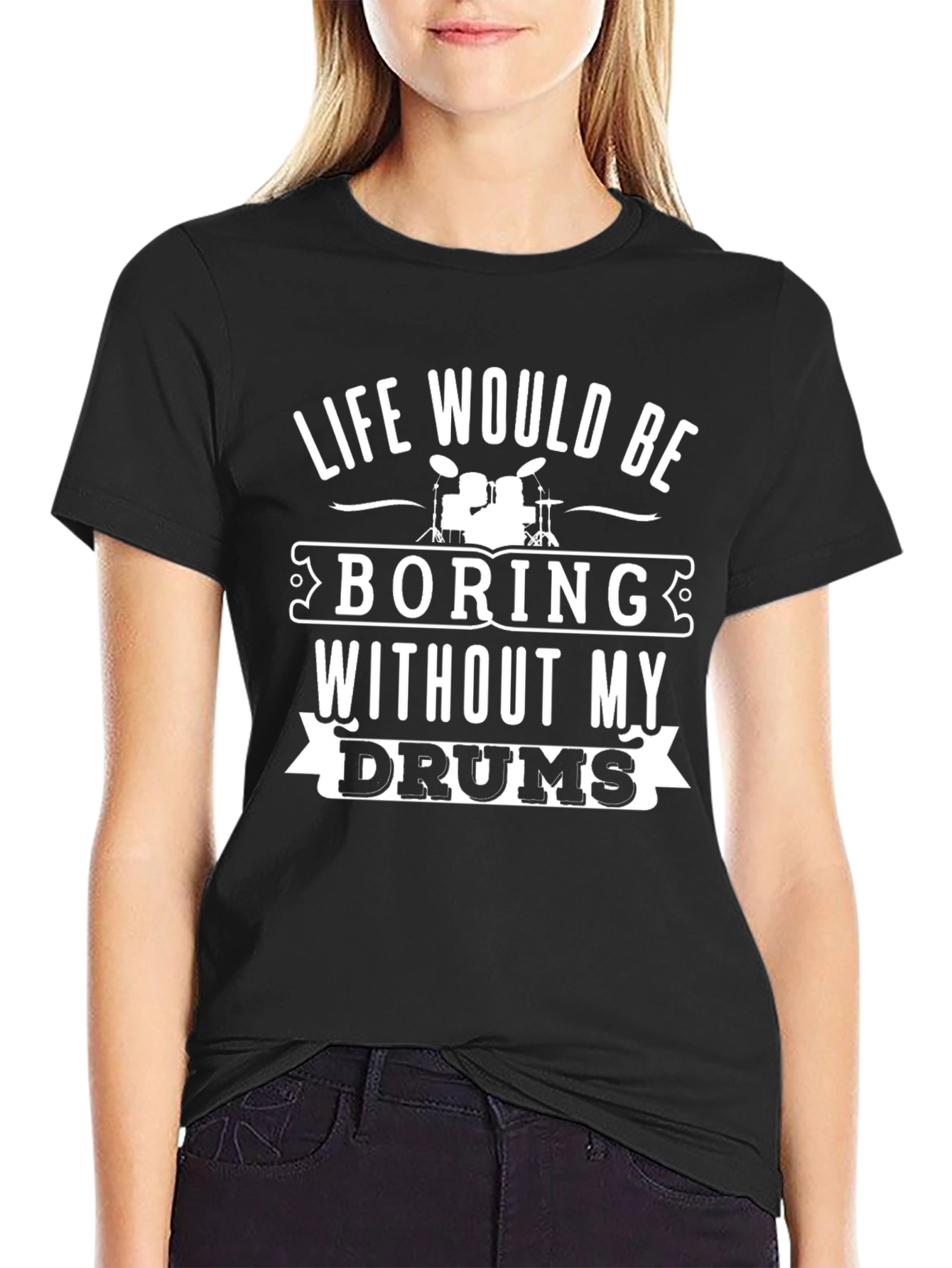 Camiseta Negra Life Without My Drums
