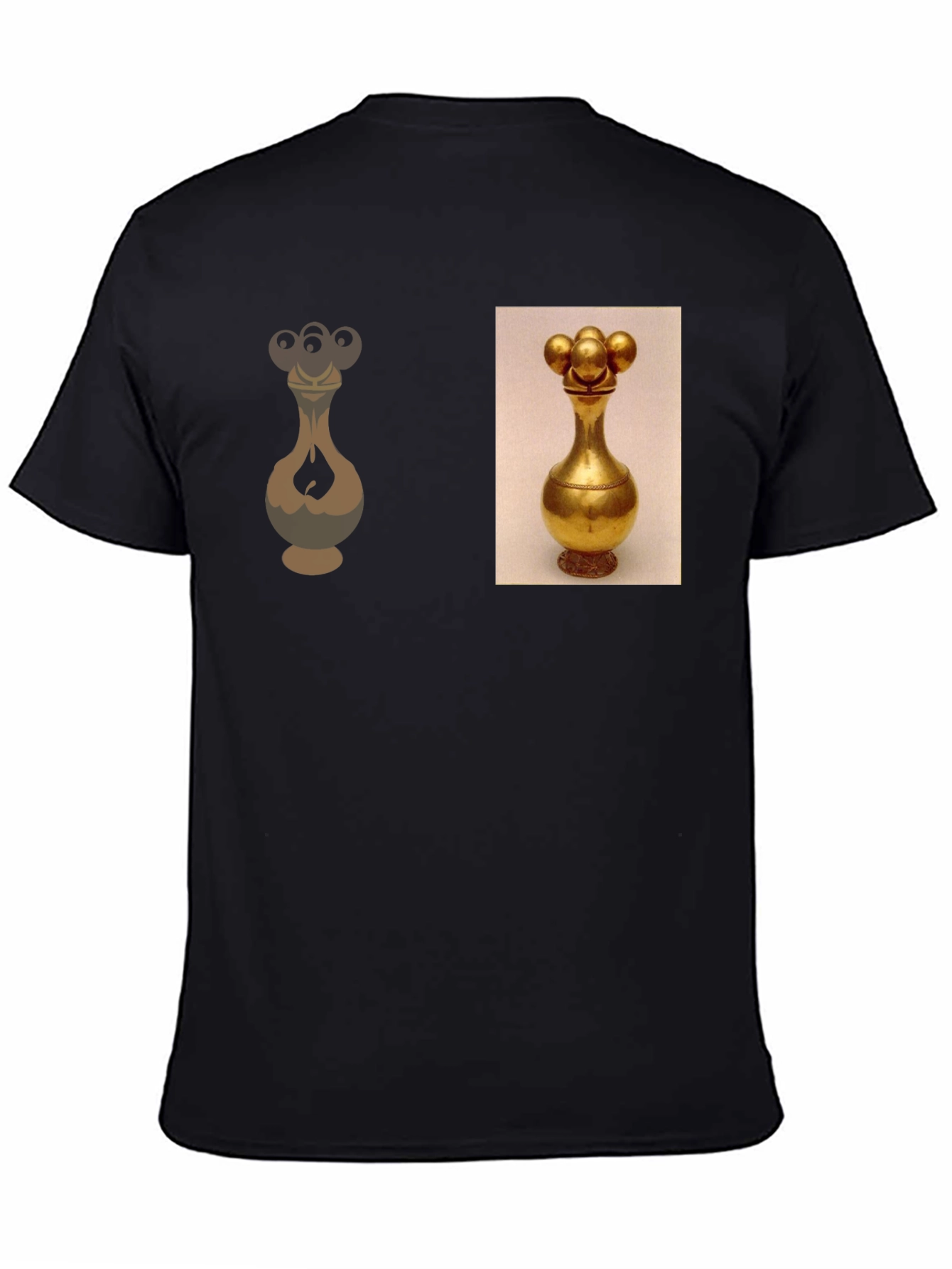 Camiseta Negra con Diseño de Vaso Dorado