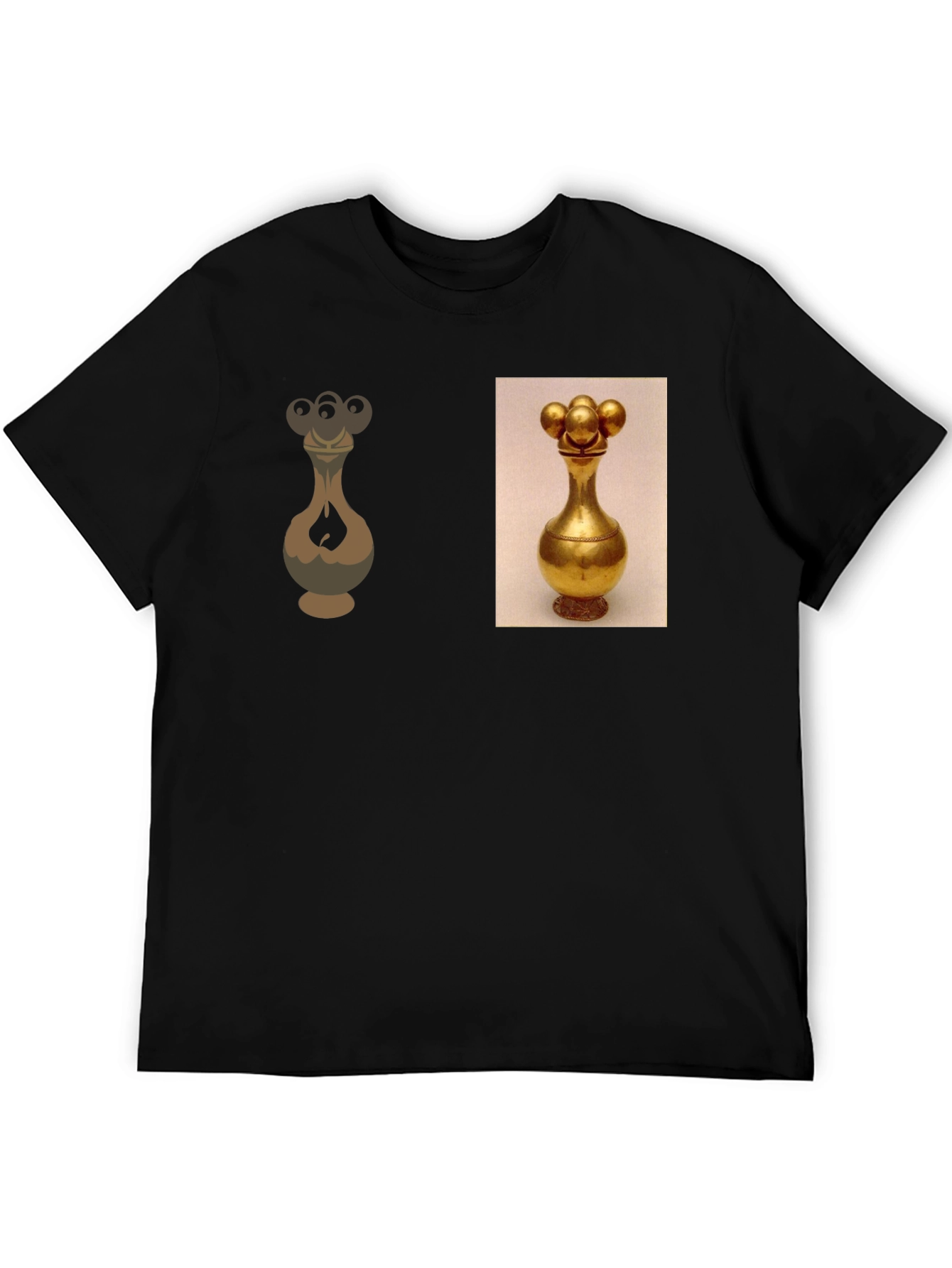 Camiseta Negra con Diseño de Vaso Dorado
