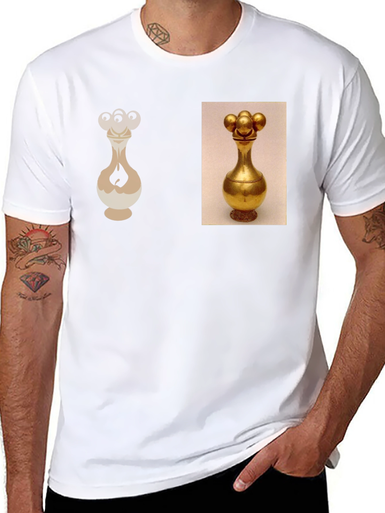 Camiseta Negra con Diseño de Vaso Dorado