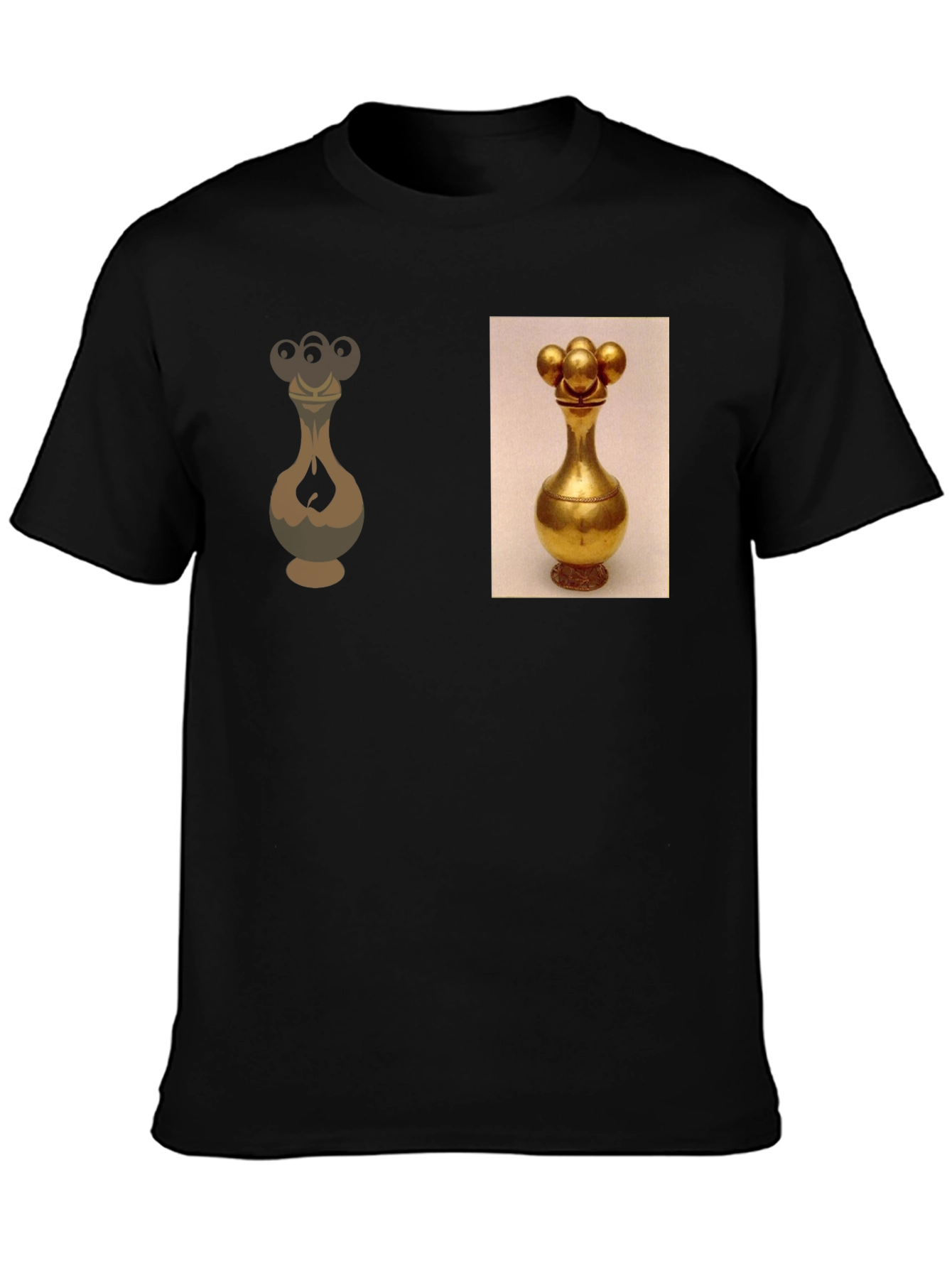 Camiseta Negra con Diseño de Vaso Dorado
