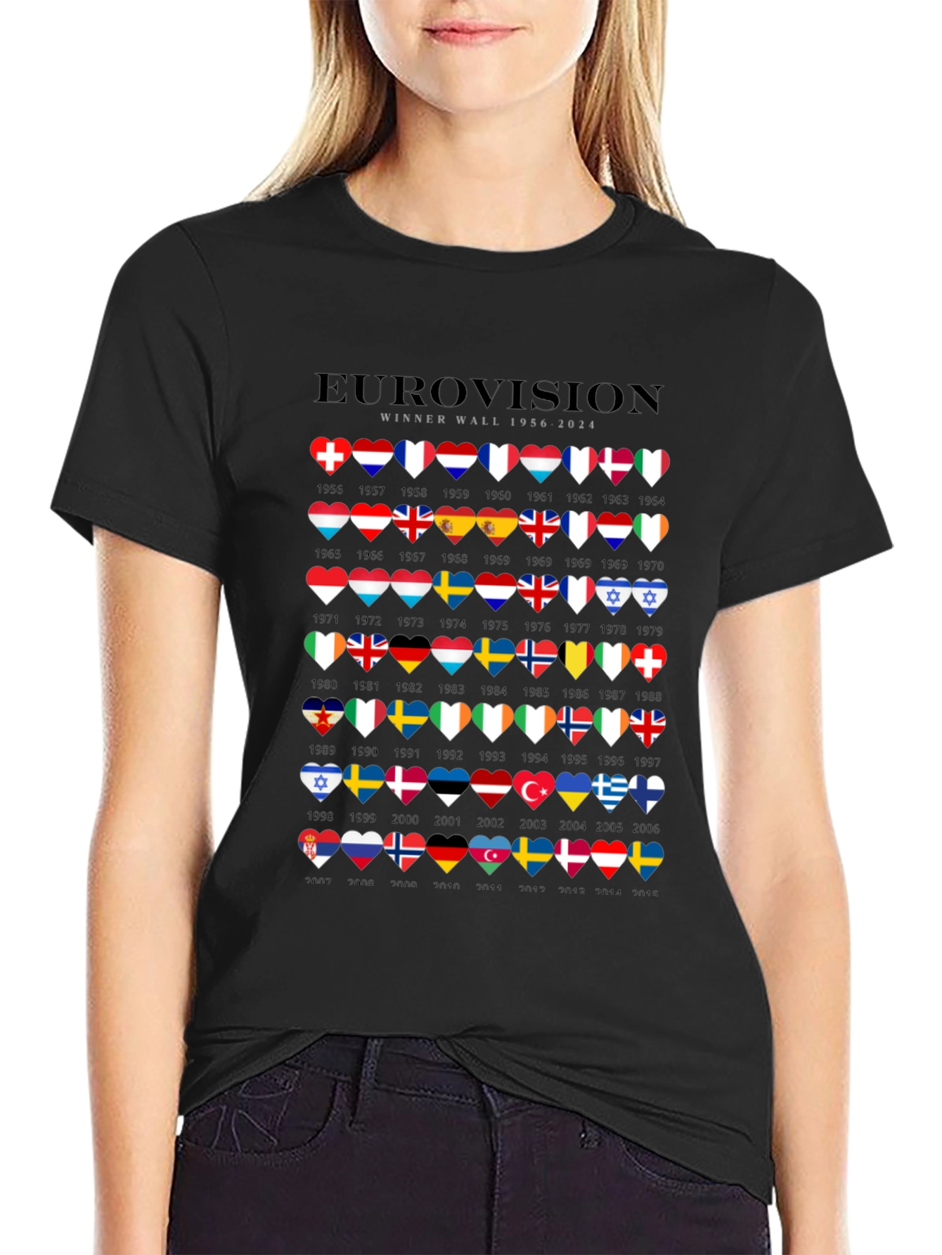 Camiseta Negra Eurovision Winner Wall 1956-2024