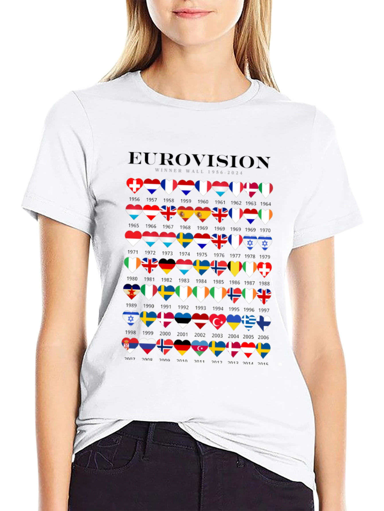 Camiseta Negra Eurovision Winner Wall 1956-2024