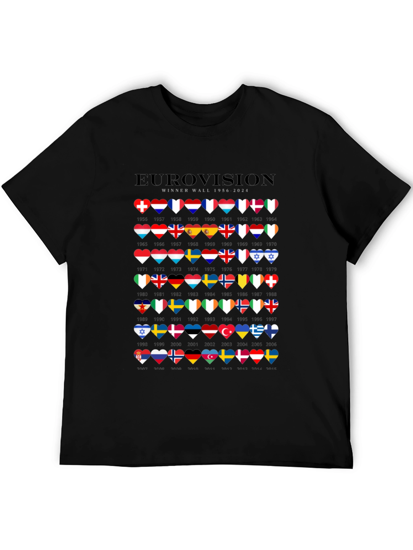 Camiseta Negra Eurovision Winner Wall 1956-2024