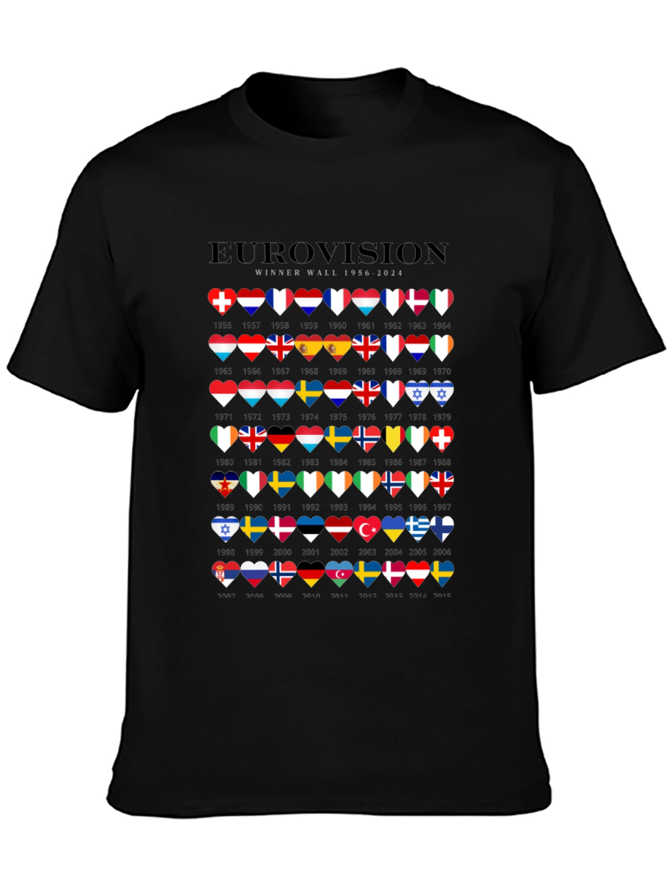 Camiseta Negra Eurovision Winner Wall 1956-2024