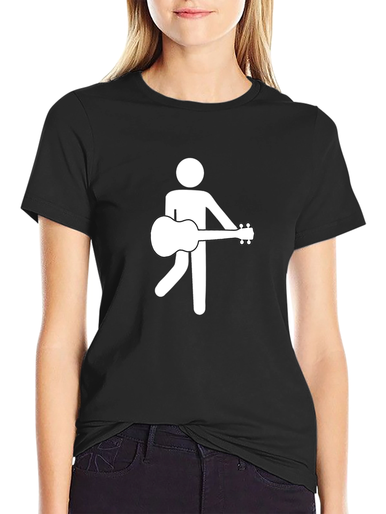 Camiseta Negra con Diseño de Músico Abstracto