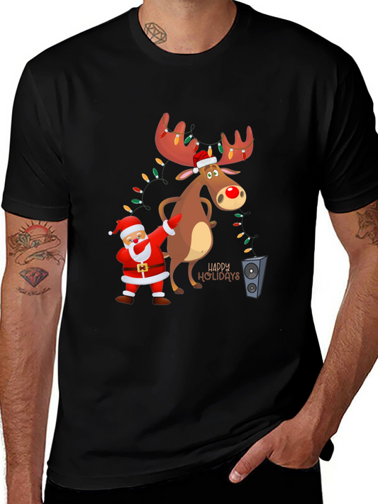 Camiseta Navideña con Santa Claus y Reno