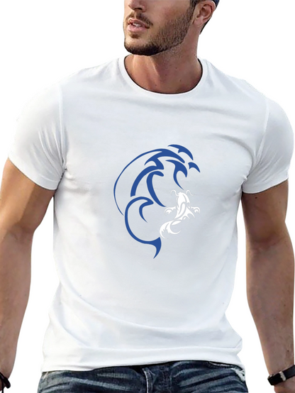 Camiseta Negra Estampado Koi Azul y Blanco