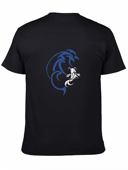 Camiseta Negra Estampado Koi Azul y Blanco