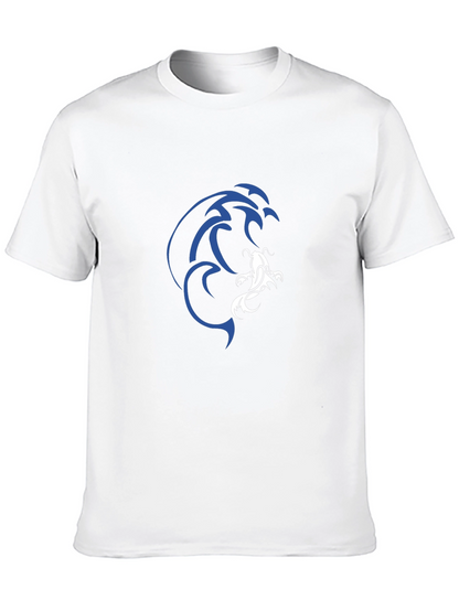 Camiseta Negra Estampado Koi Azul y Blanco