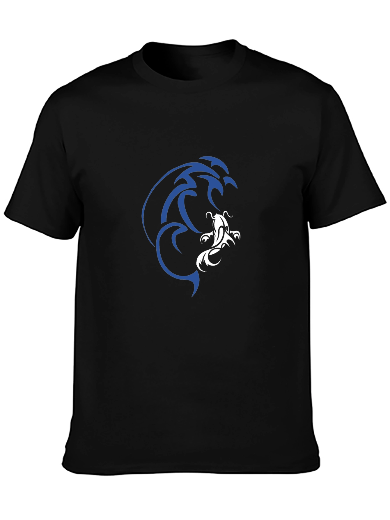 Camiseta Negra Estampado Koi Azul y Blanco