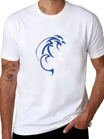 Camiseta Negra Estampado Koi Azul y Blanco