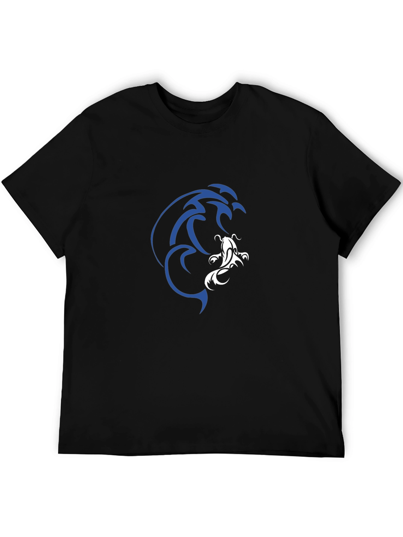 Camiseta Negra Estampado Koi Azul y Blanco
