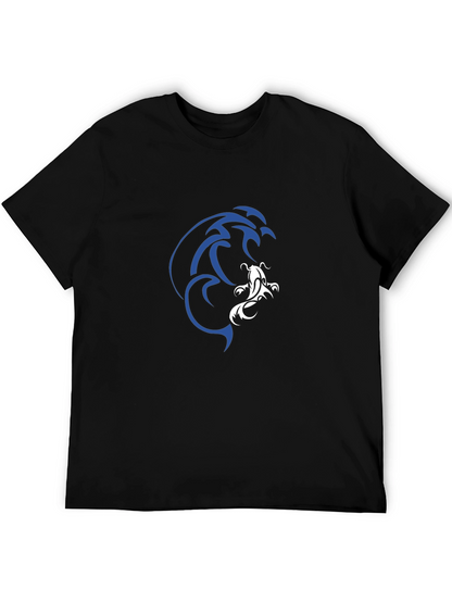Camiseta Negra Estampado Koi Azul y Blanco