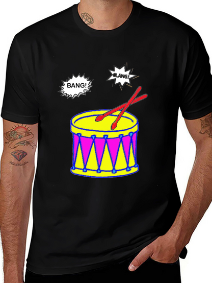 Camiseta Negra con Diseño de Batería Musical