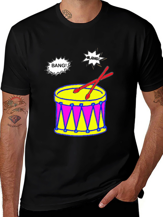 Camiseta Negra con Diseño de Batería Musical